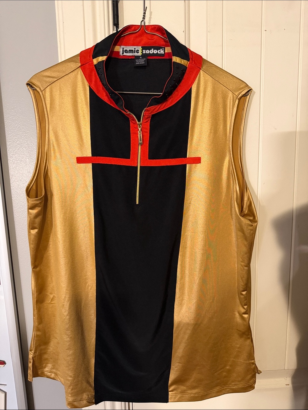 jamie sadock Red, Black and Gold Sleeveless Golf Polo
